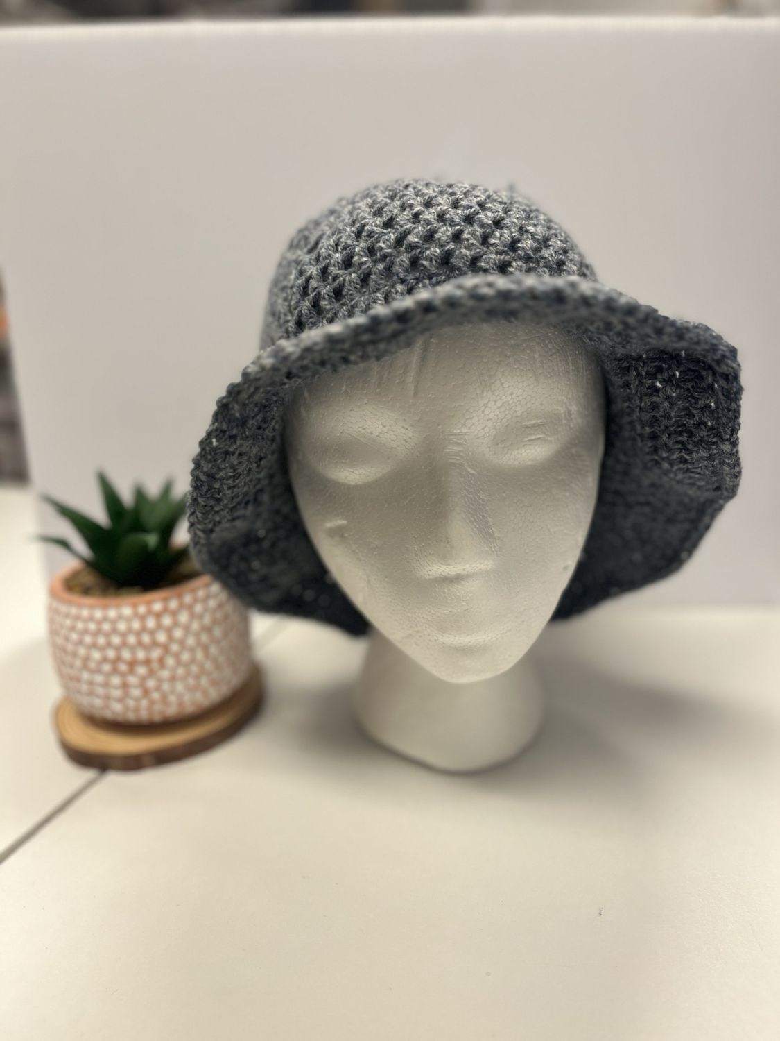 Denim Acrylic Crochet Bucket Hat