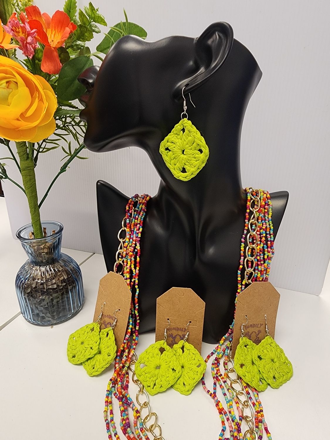 Crochet Vintage Green Granny Square Earrings