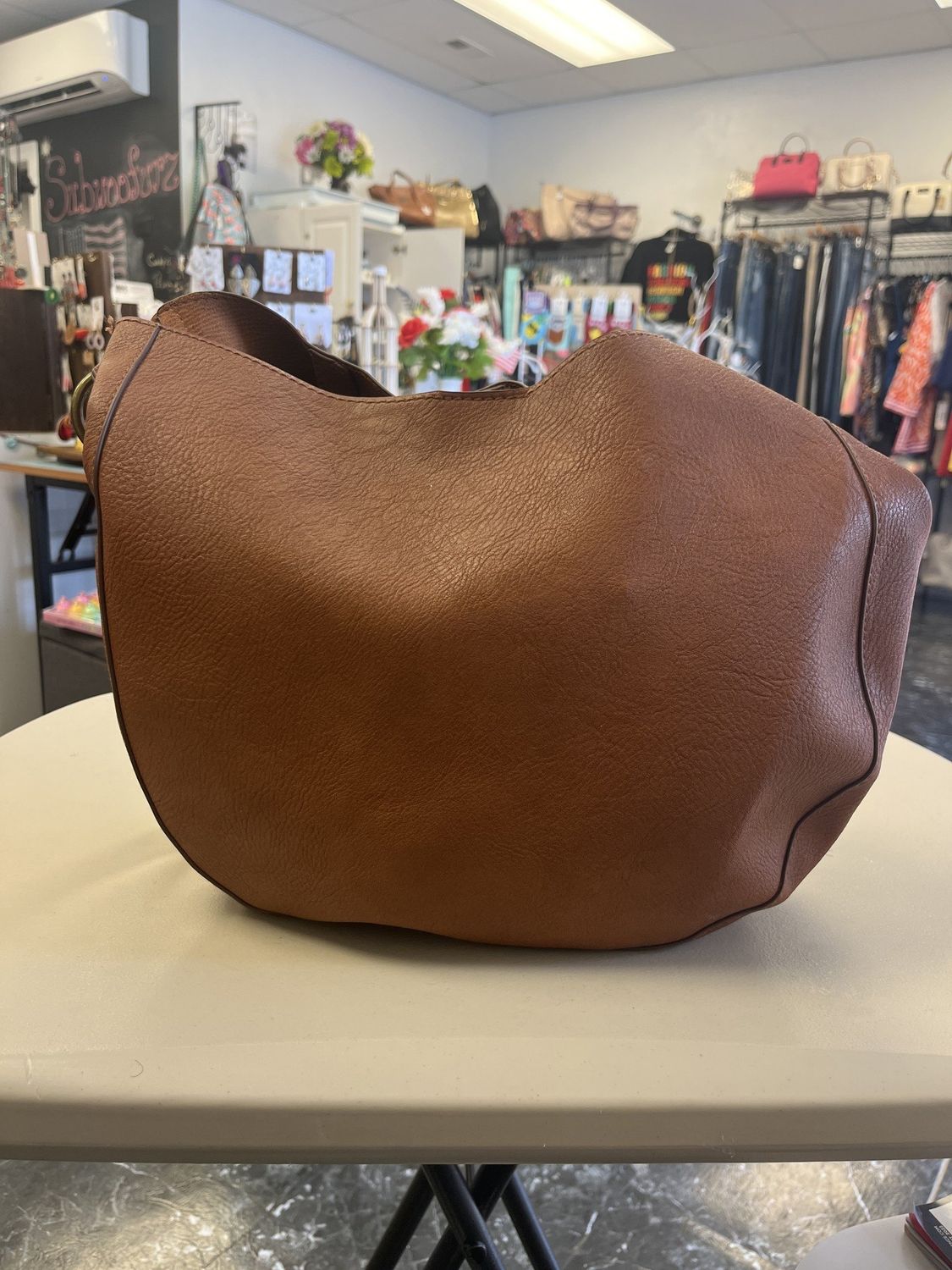 Universal Thread Brown Leather Satchel Purse (Pre-owned)