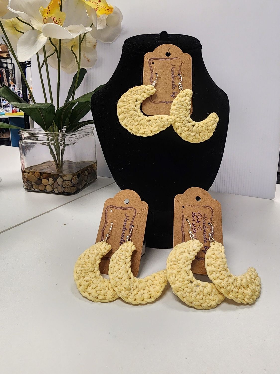 Crochet Yellow Moon Glow in the Dark Earrings