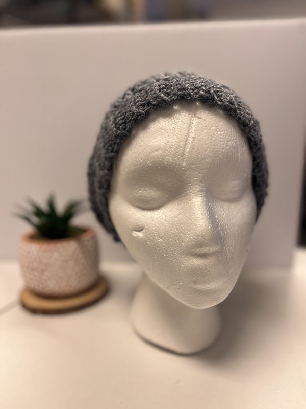 Denim Acrylic Crochet Slouchy Beanie with PomPom