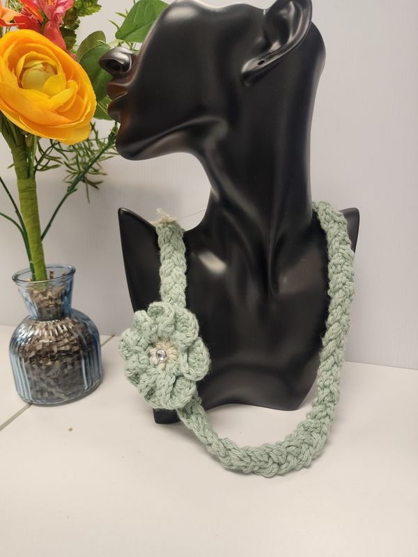 Crochet Cotton Serene Spa Braided Necklace w/ Detachable Flower Broach