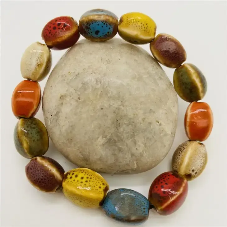Colored Glazed Ceramic Elastic Bracelets- Watermelon Beads