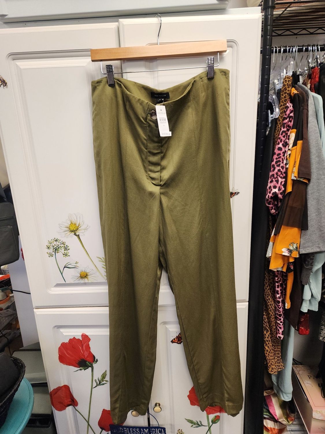 Ann Taylor Green Wide Leg Linen Pants (14) nwt