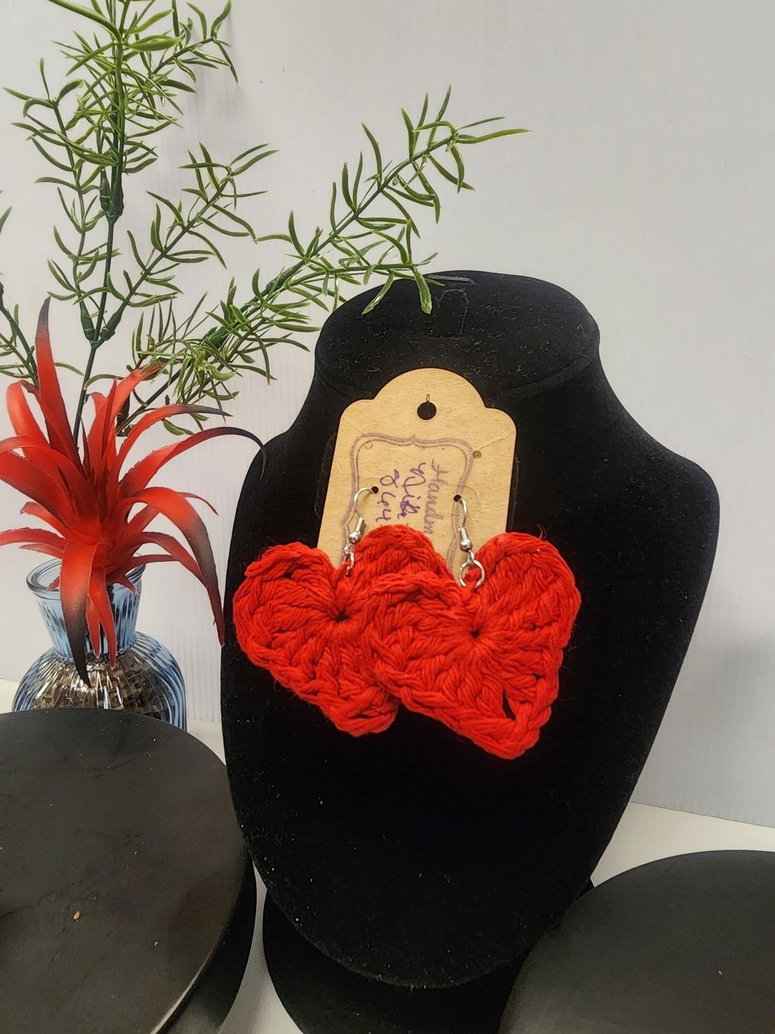 Crochet Red Heart Earrings