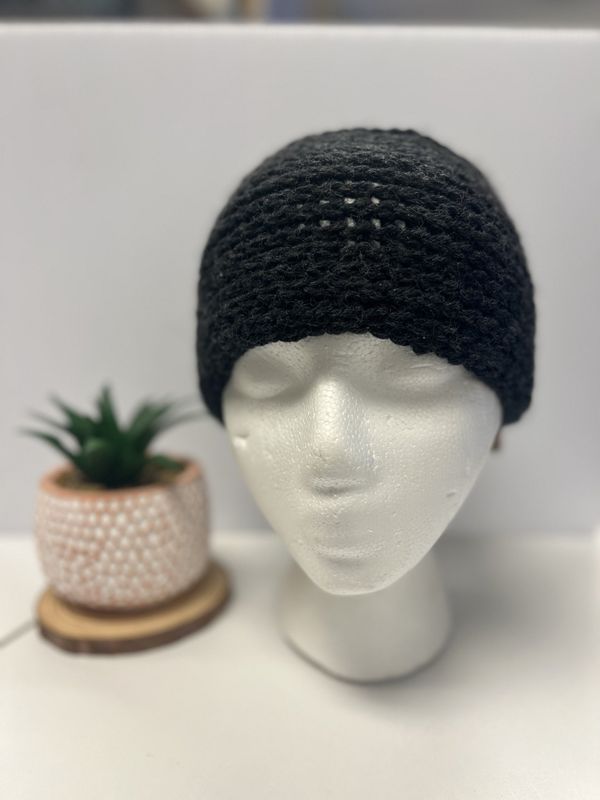 Dark Gray Acrylic Crochet Beanie