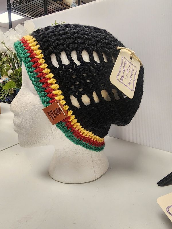 Crochet (Black) 100% Cotton Jamaican Inspired Slouchy Beanie