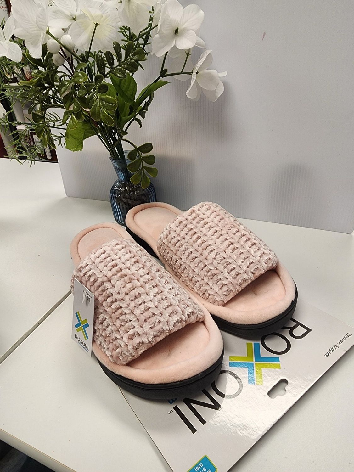 Open Toe Pink Knit Sweater Memory Foam Slippers XL(9-10)