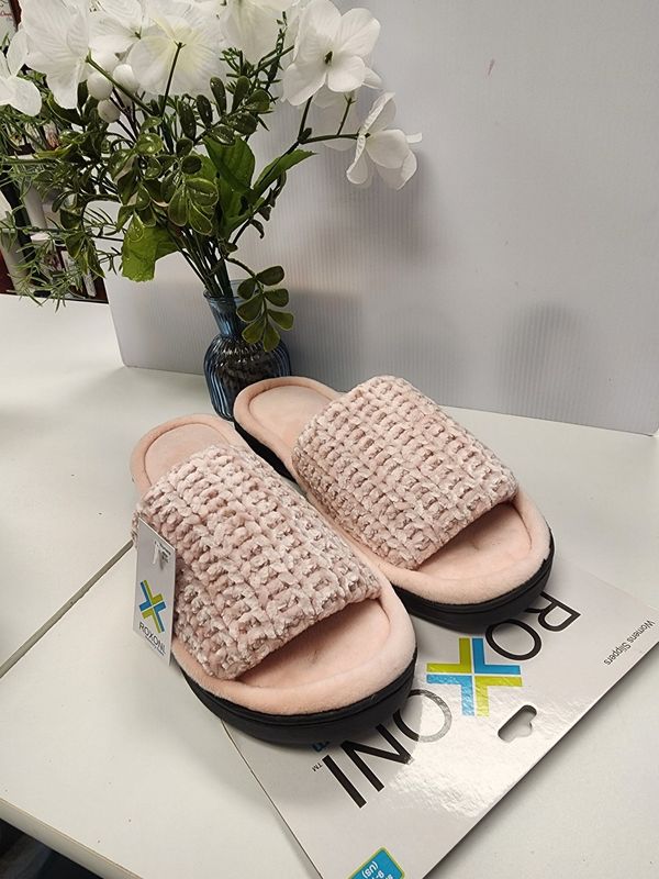 Open Toe Pink Knit Sweater Memory Foam Slippers XL(9-10)