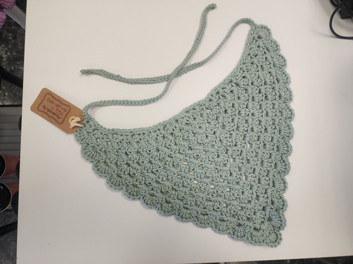 Crochet Mint Green XL Pet Bandana With Tie Straps (cotton)