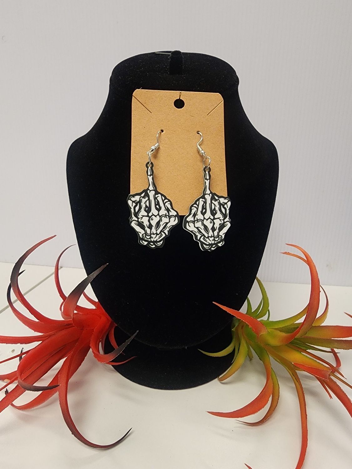 Skeleton Hand &quot;Gives The Finger&quot; Halloween Earrings
