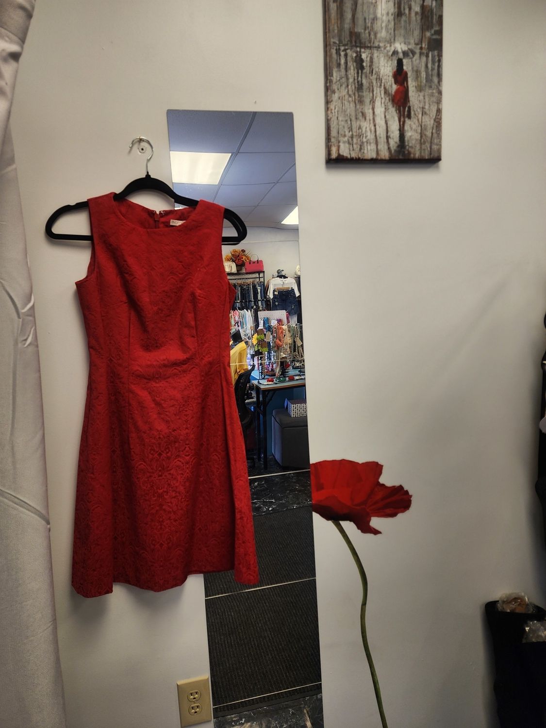 Eva Mendes Little Red Paisley Dress (4) Gently Used