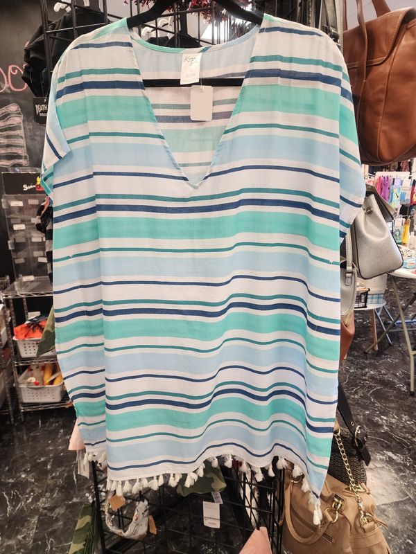 Kona Sol Green Striped Swimming Tunic Cover Up (S) Pre-owned