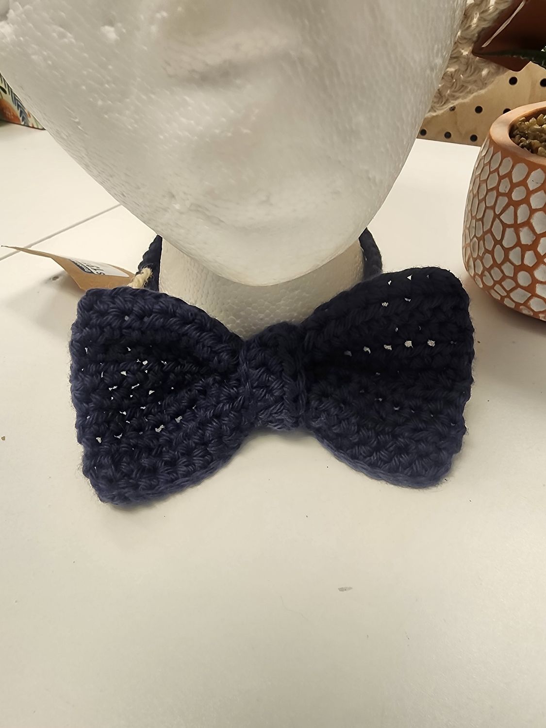 Crochet Men&#39;s Cotton Dark Denim  Adjustable Bowtie