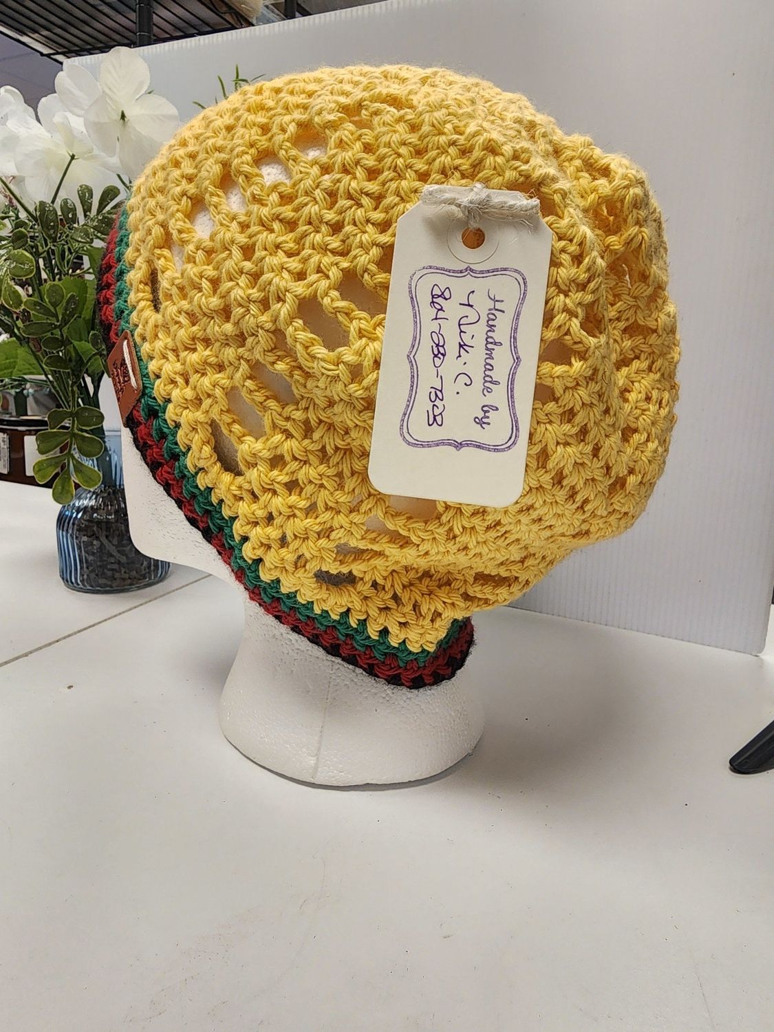 Crochet (Yellow) 100% Cotton Jamaican Inspired Slouchy Beanie