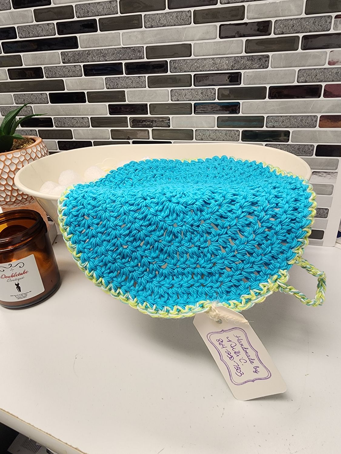 Crochet Cotton Mod Blue Lemon-lime Twist Trim Potholder