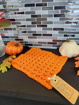 Crochet Cotton Bright Orange Waffle Stitch Dishcloth