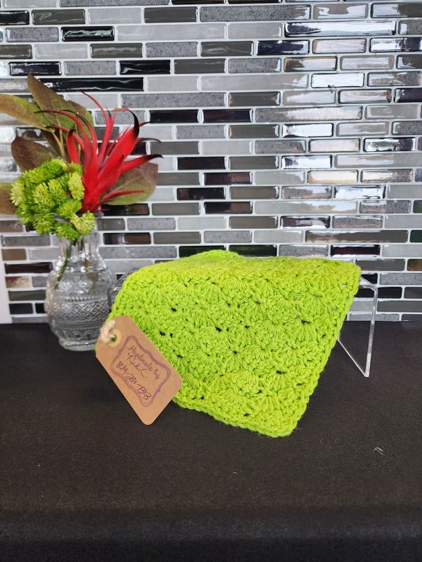Crochet Shell Stitch Lime Dishcloth (6.5 X 7.5)