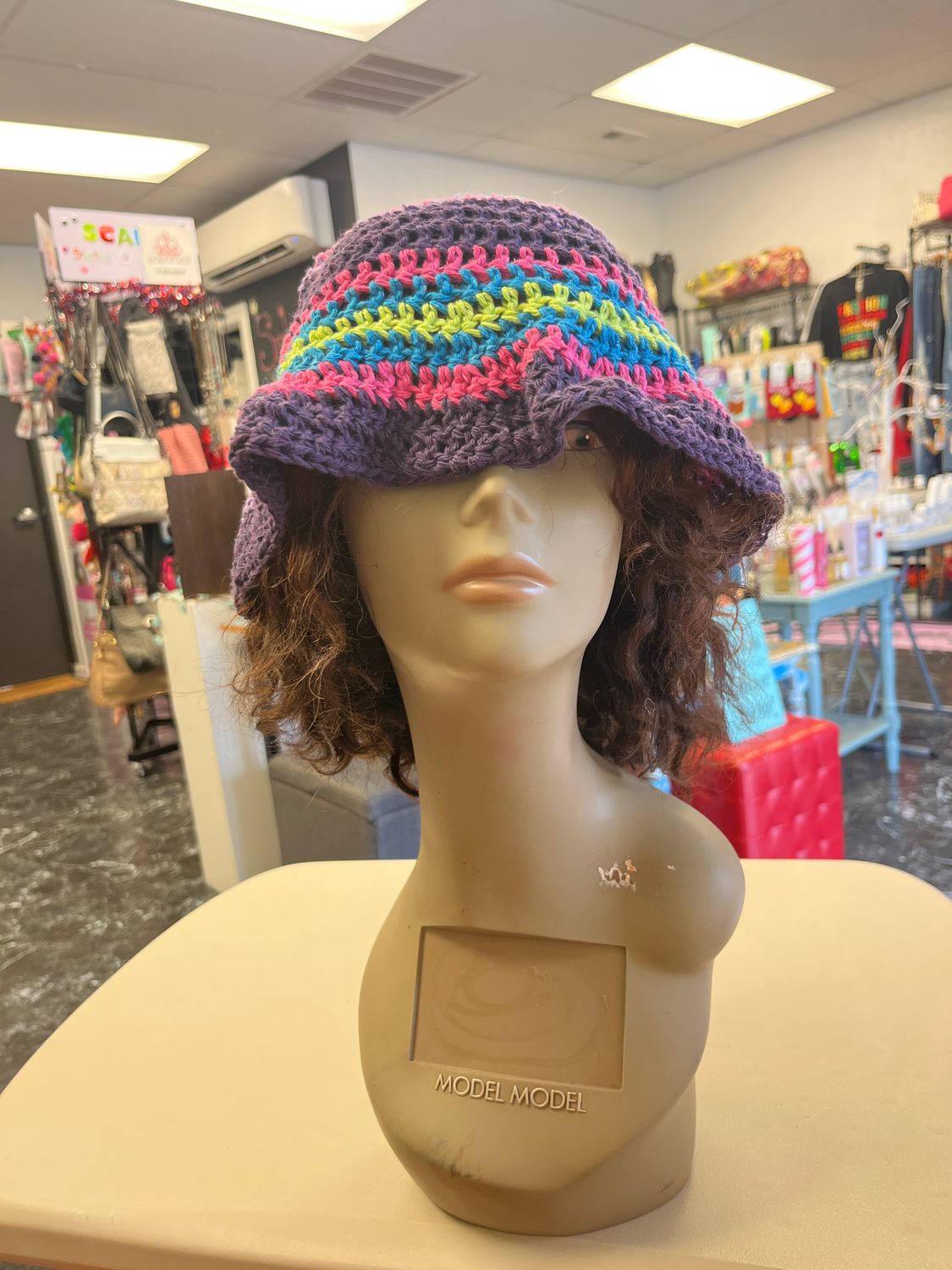Crochet Multi-colored Floppy Bucket Hat (OS)