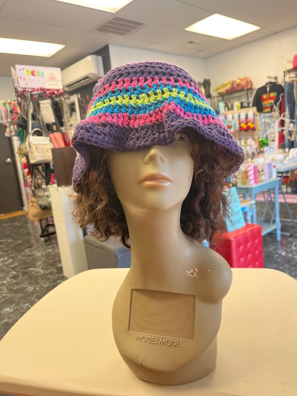 Crochet Multi-colored Floppy Bucket Hat (OS)
