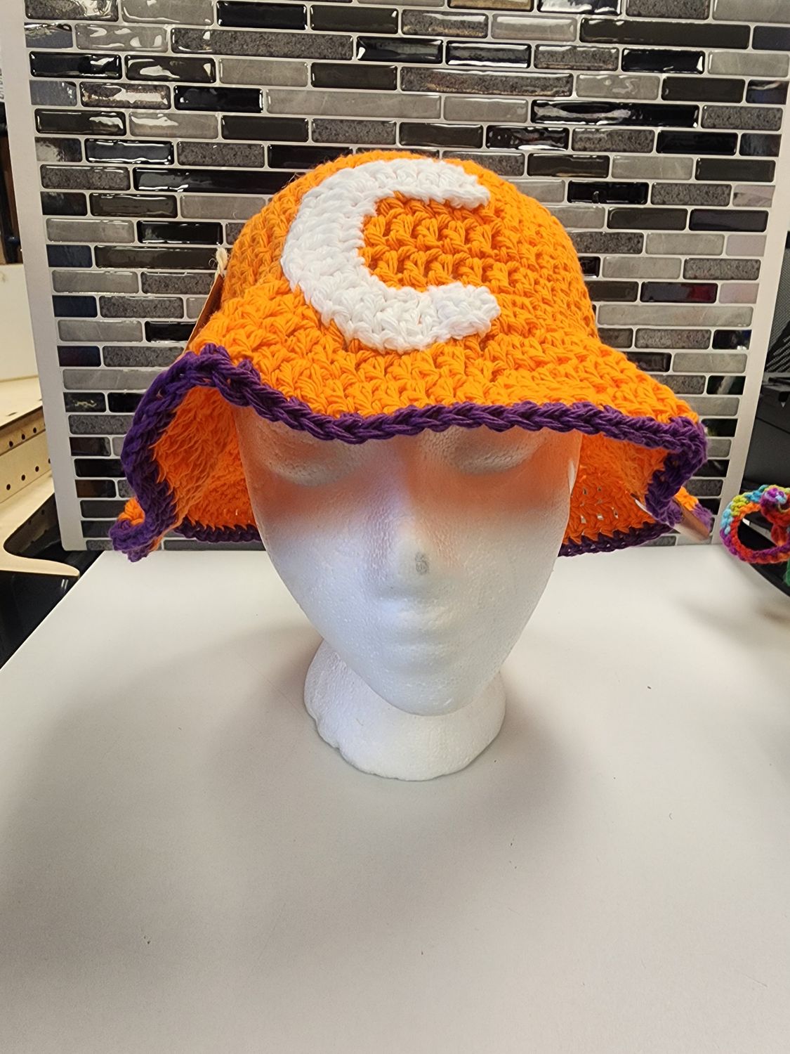 Crochet Clemson Inspired Cotton Bucket Hat, Color: Orange