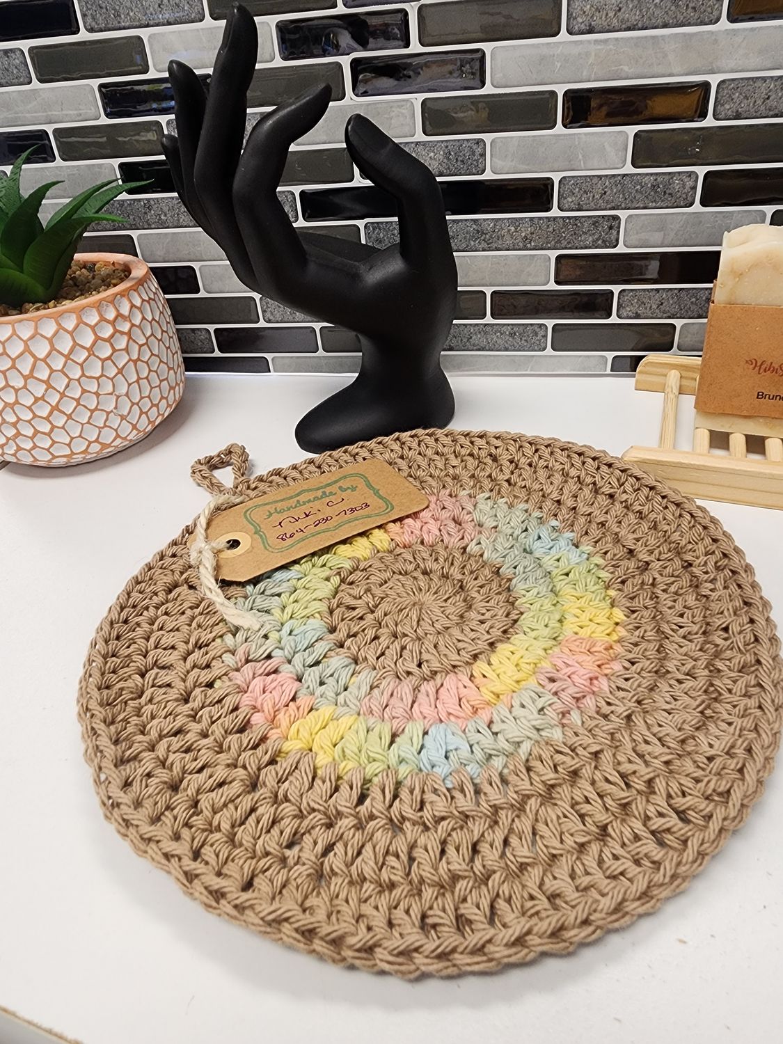 Crochet Cotton Pastel Ombre and Taupe Potholder