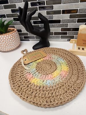 Crochet Cotton Pastel Ombre and Taupe Potholder