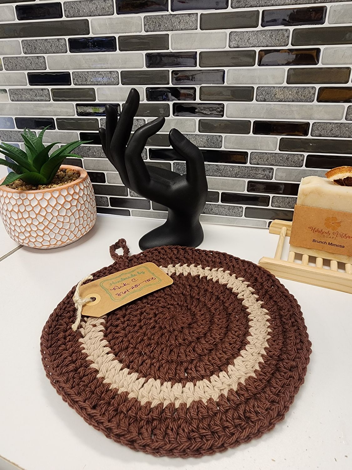 Crochet Cotton Brown and Taupe Potholder