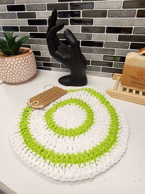 Crochet Cotton White and Key Lime Potholder