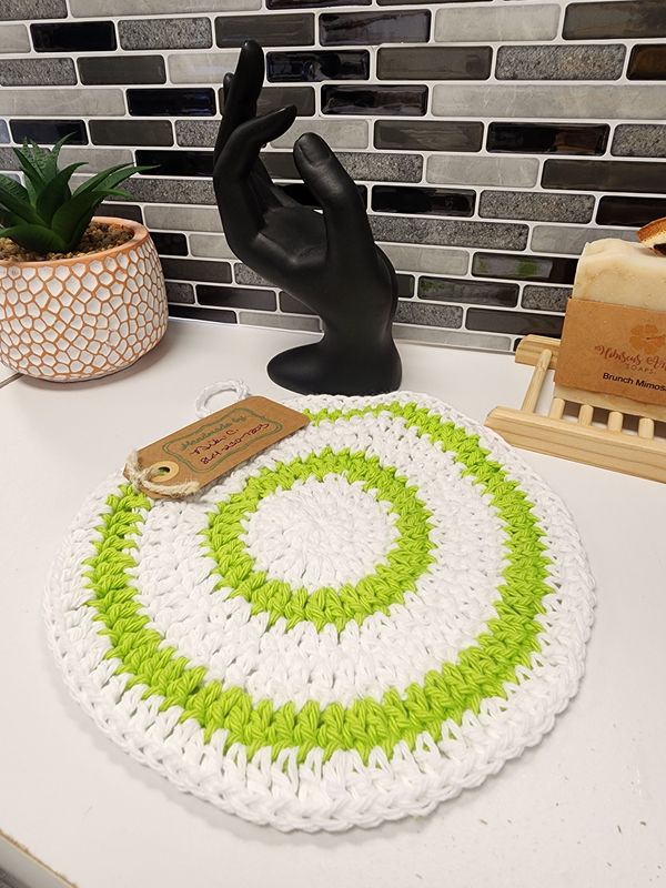 Crochet Cotton White and Key Lime Potholder