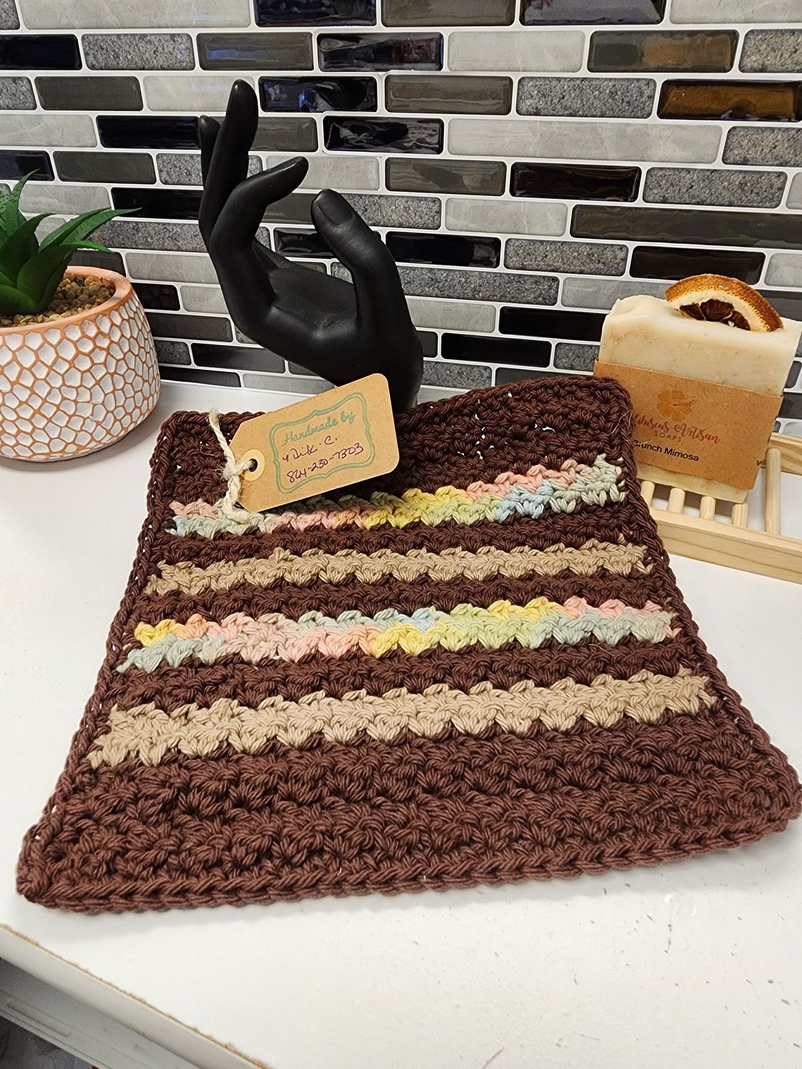 Crochet Cotton Pastel Ombre and Brown Dishcloth