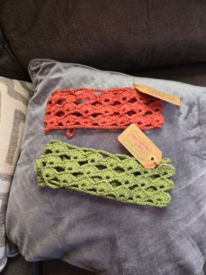 Handmade Wide Shell Stitch Headband Olive and Bruschetta