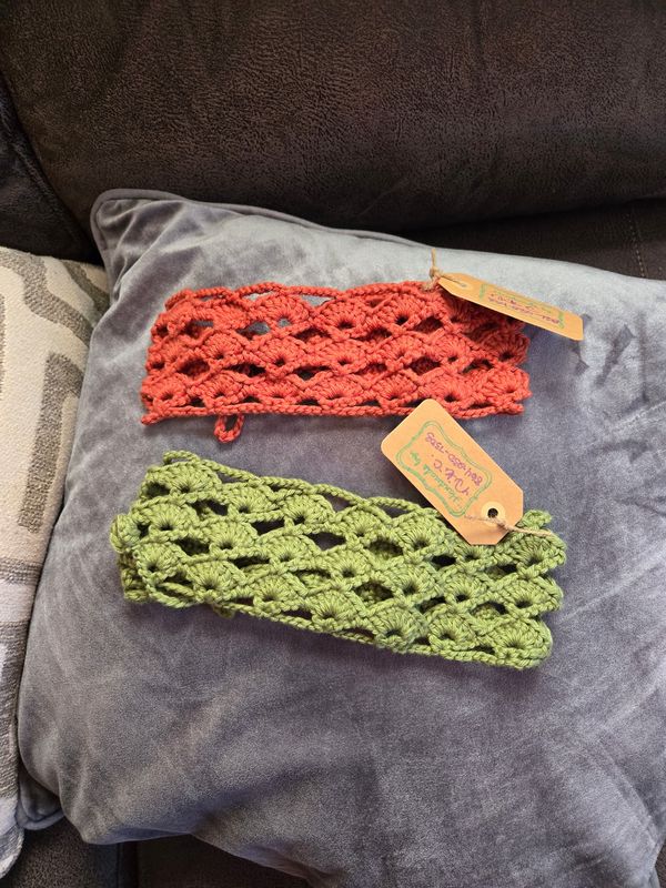 Handmade Wide Shell Stitch Headband Olive and Bruschetta