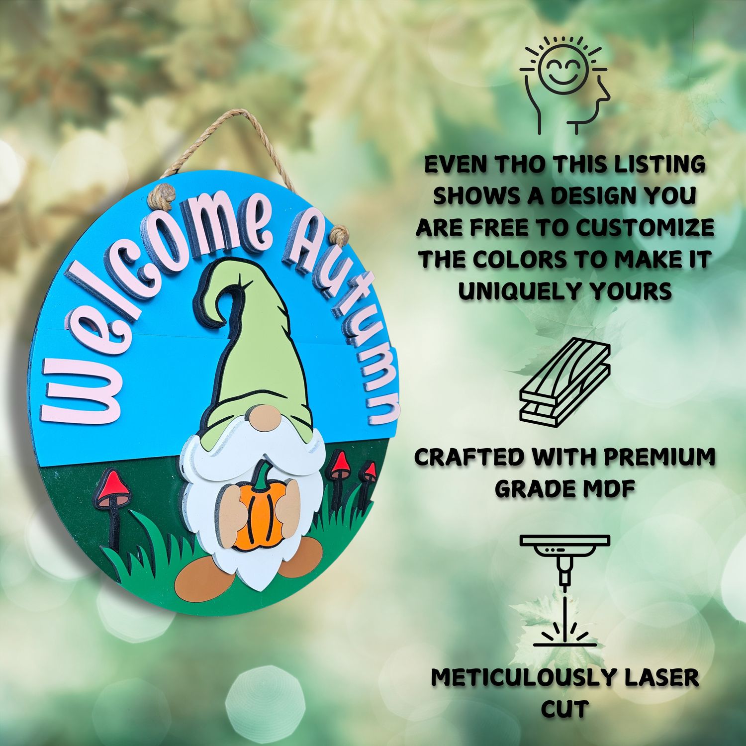 Gnome Welcome Autumn Door Sign
