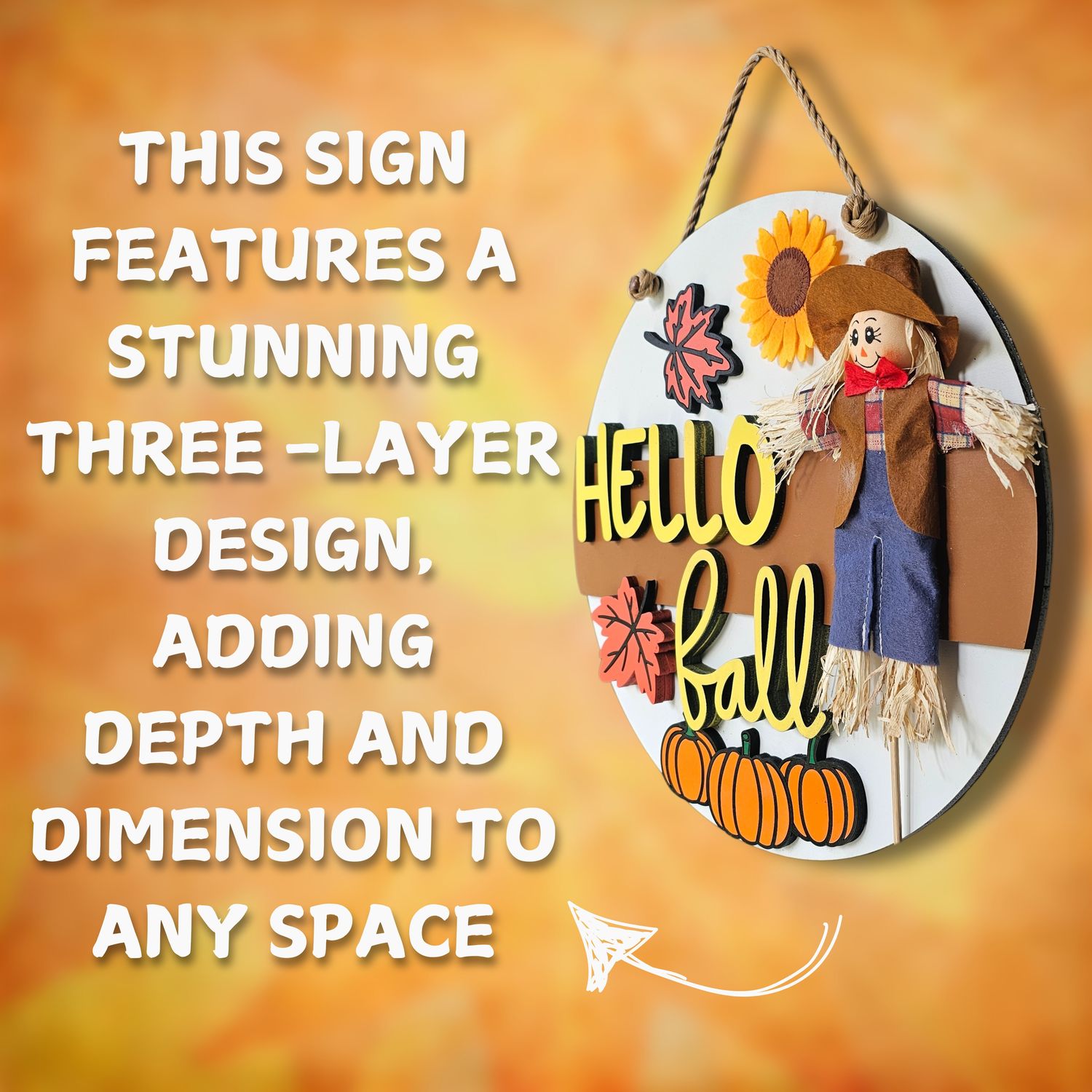 Scarecrow Hello Fall Door Sign