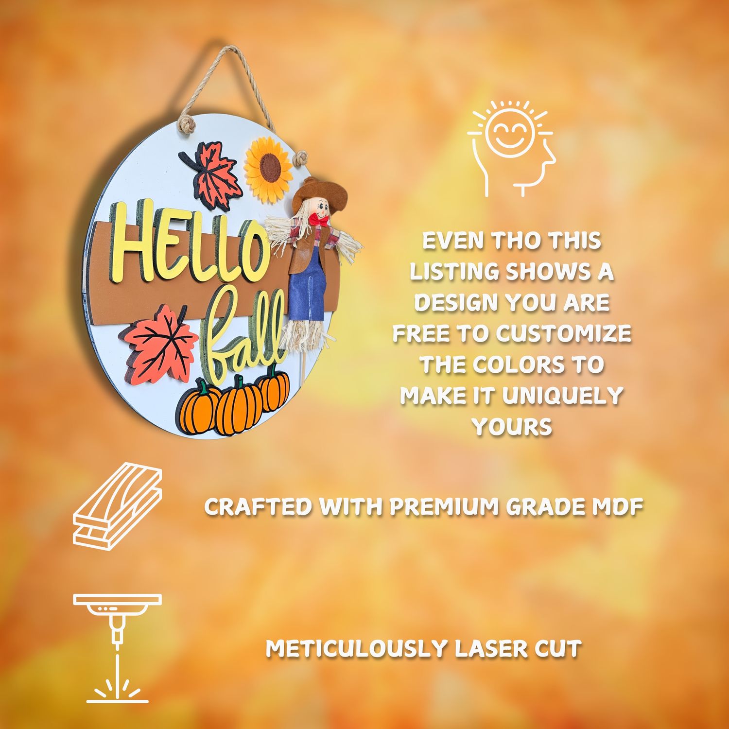 Scarecrow Hello Fall Door Sign
