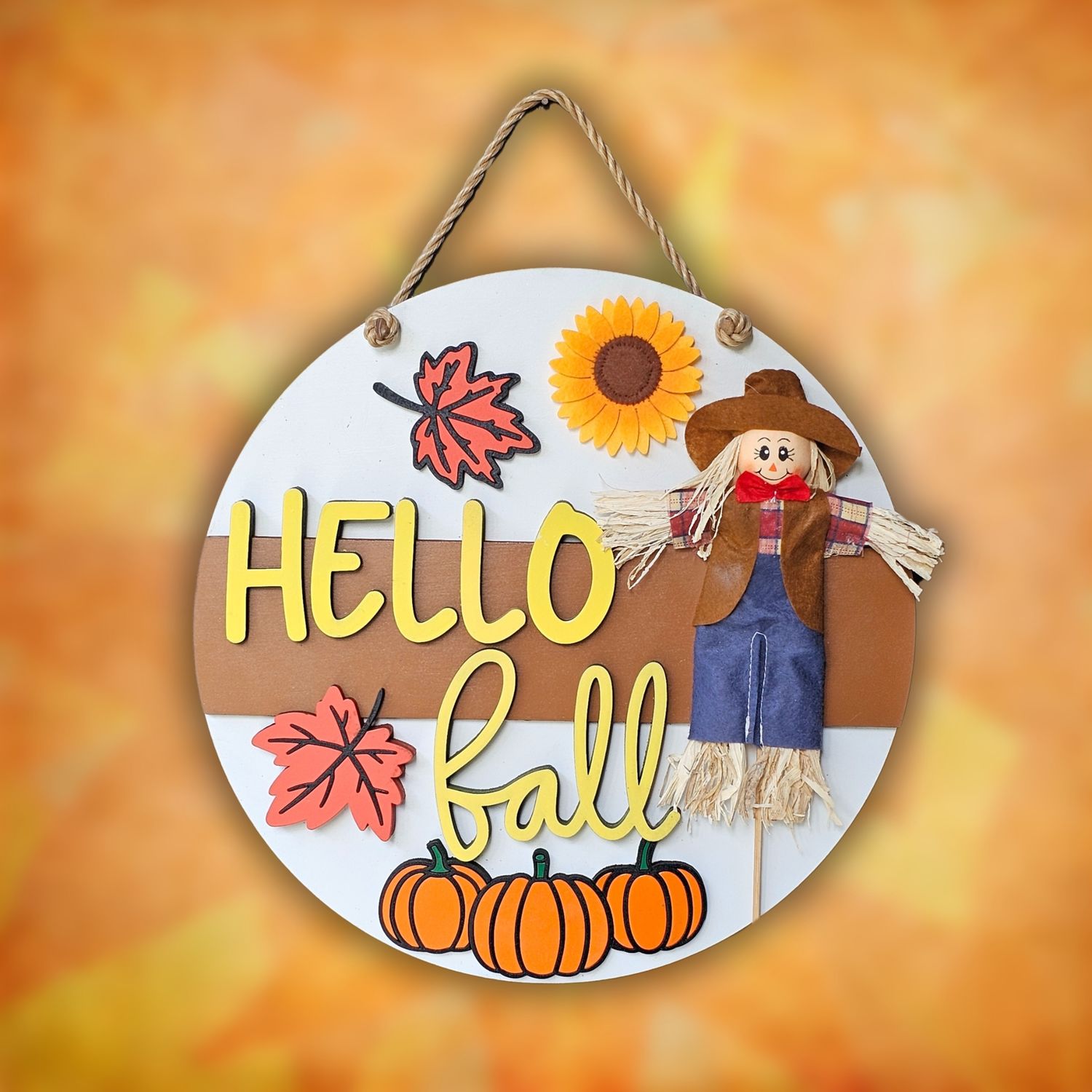 Scarecrow Hello Fall Door Sign