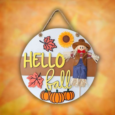 Scarecrow Hello Fall Door Sign