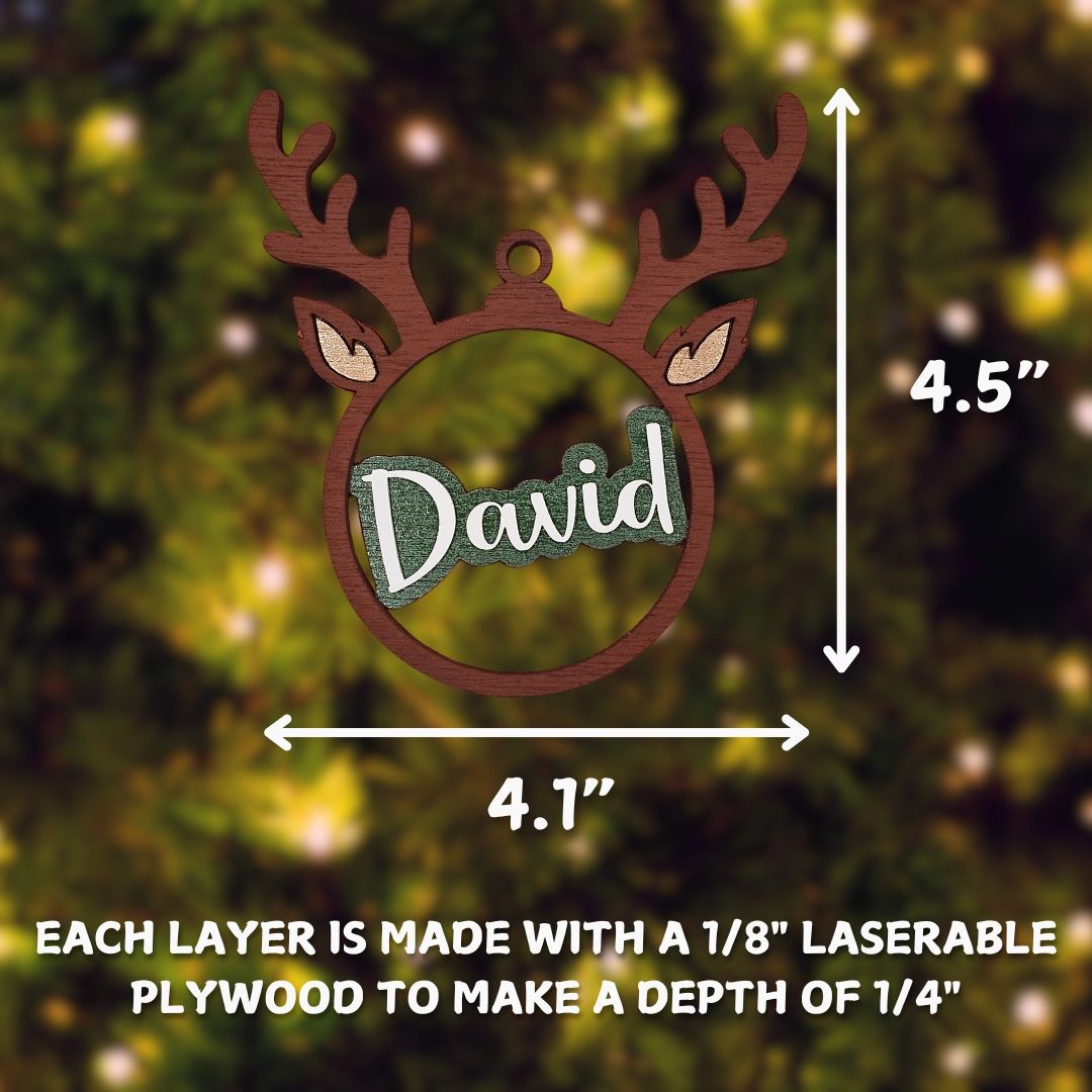 Wooden and Acrylic Reindeer Horns Ornament