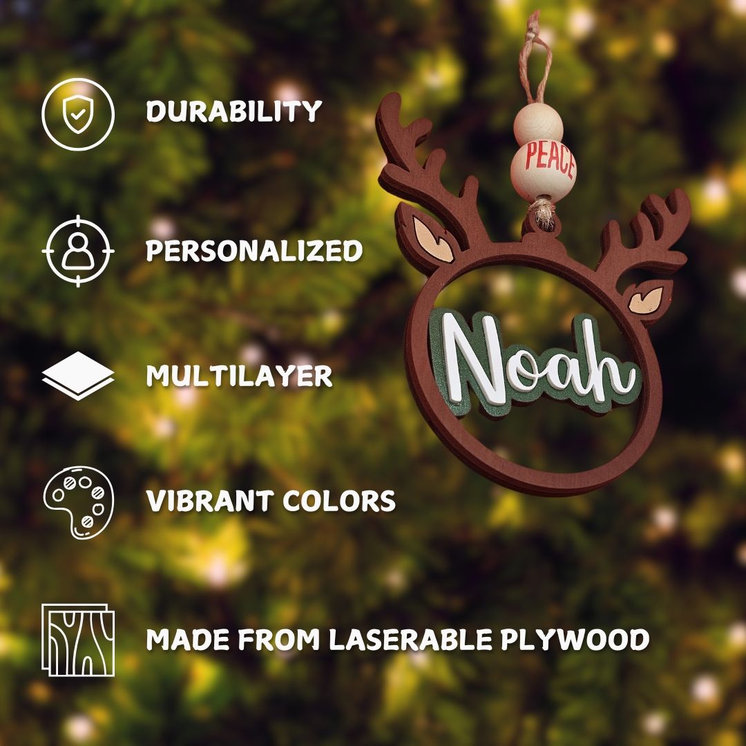 Wooden and Acrylic Reindeer Horns Ornament