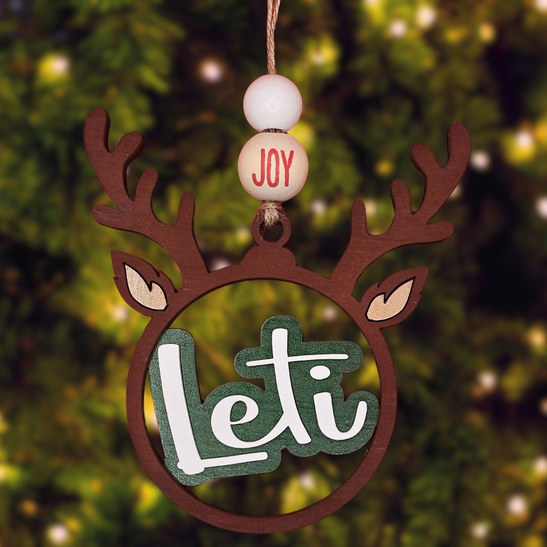 Wooden and Acrylic Reindeer Horns Ornament