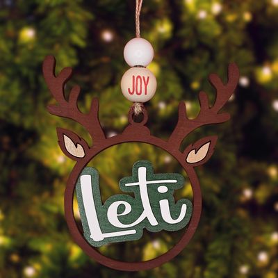 Wooden and Acrylic Reindeer Horns Ornament