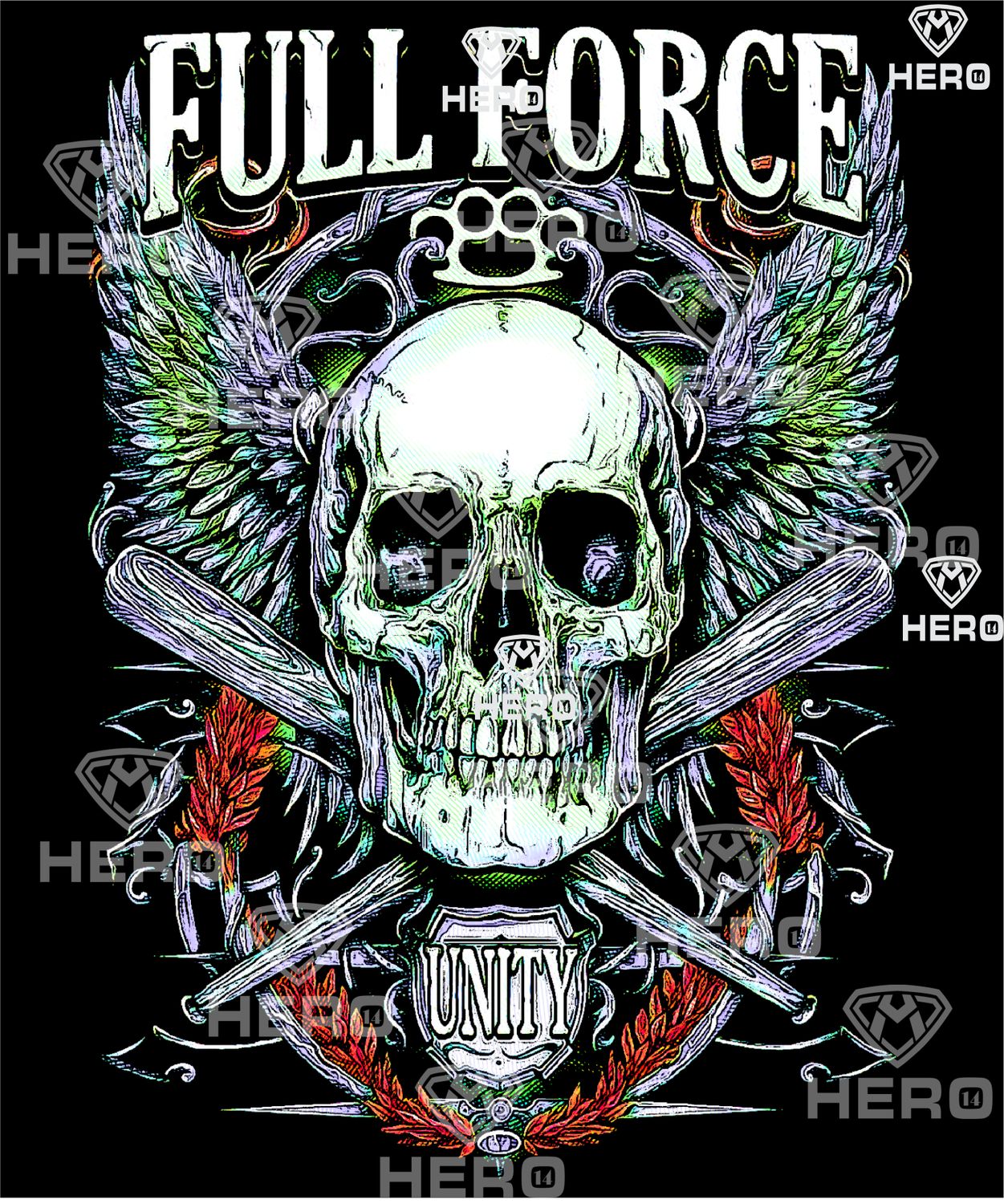 Patriotic Skull Head with Angel wings and baseball bats - Full Force shirt design idea, Digital download file