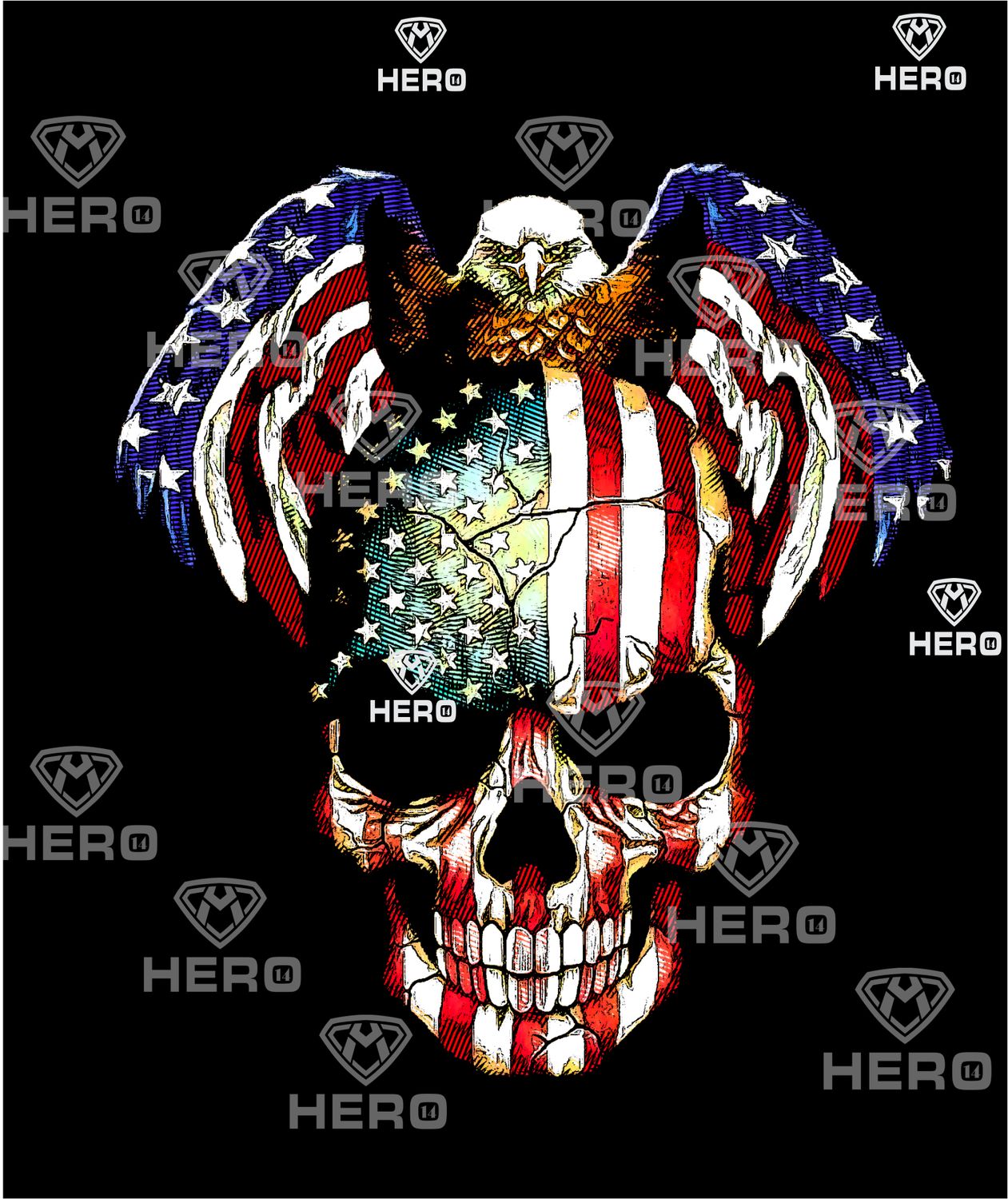 American Eagle on USA flag skull head Patriotic Citizen Digital download file