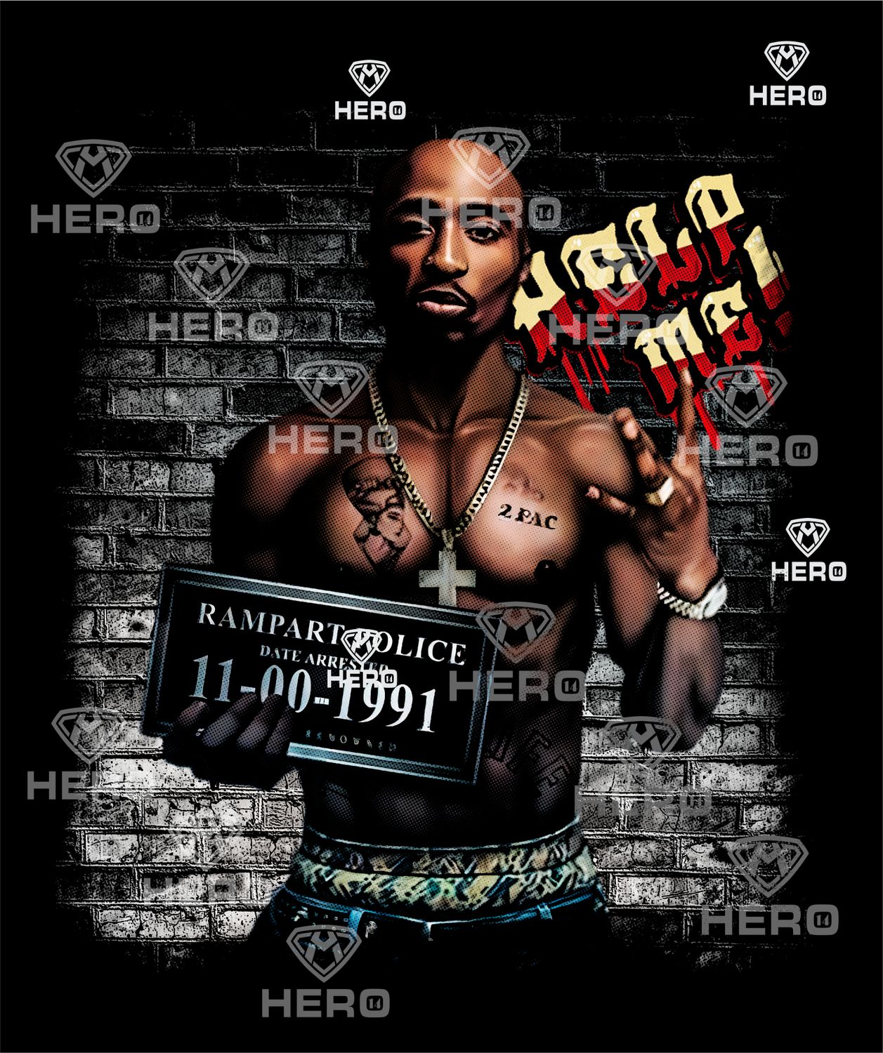 2 Pac Rap artist mug shot asking for help portrait and Digital download file
