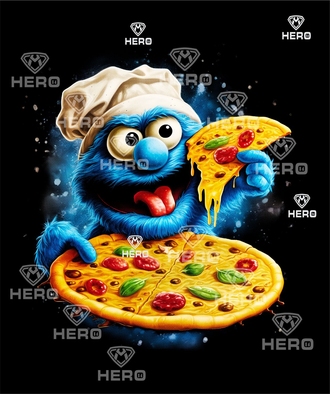Cookie Cutter Pizza chef Blue Cookie Monster making pizza Digital download file