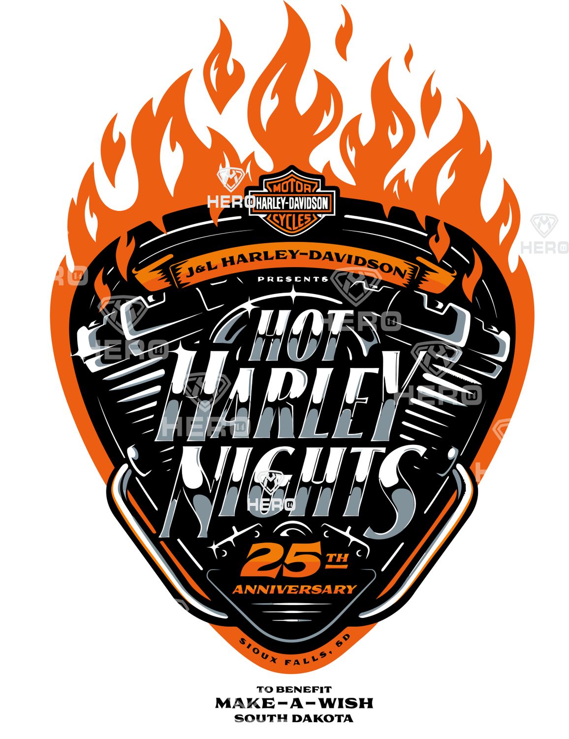 Harley Davidson Engine with orange flames Hot Harley Nights logo Digital download file