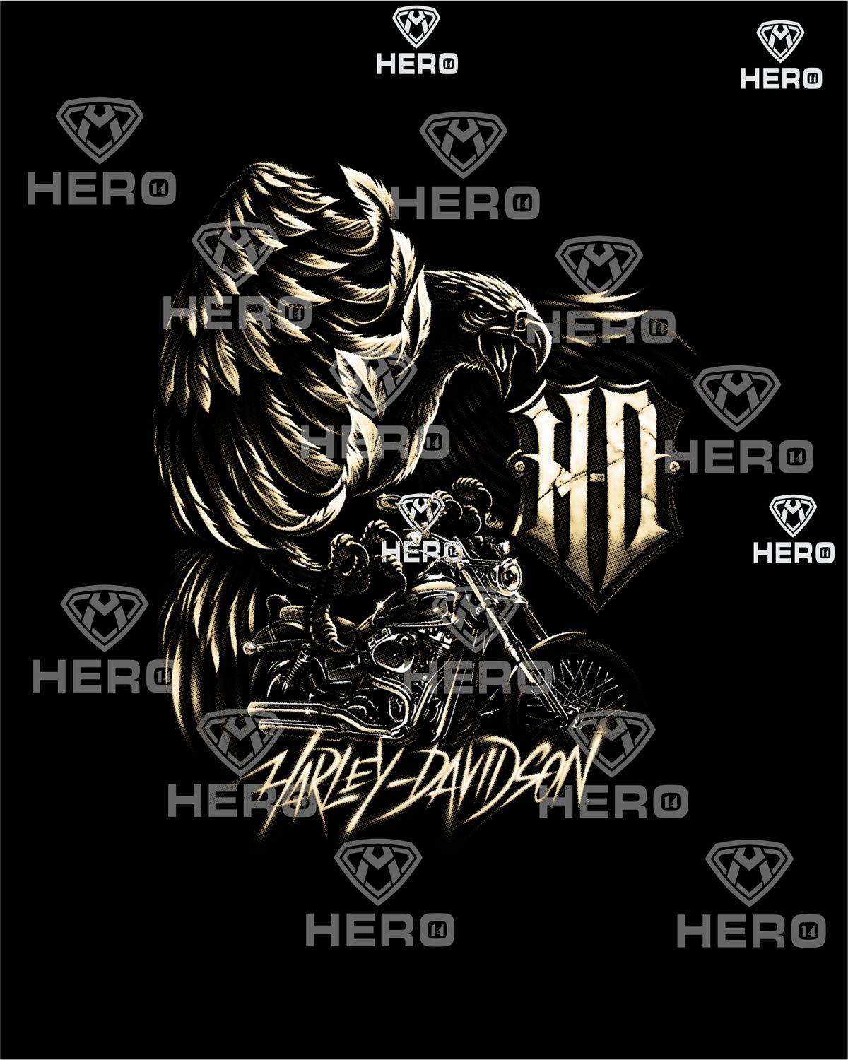Gold Eagle on Golden Harley Davidson cool biker download print file