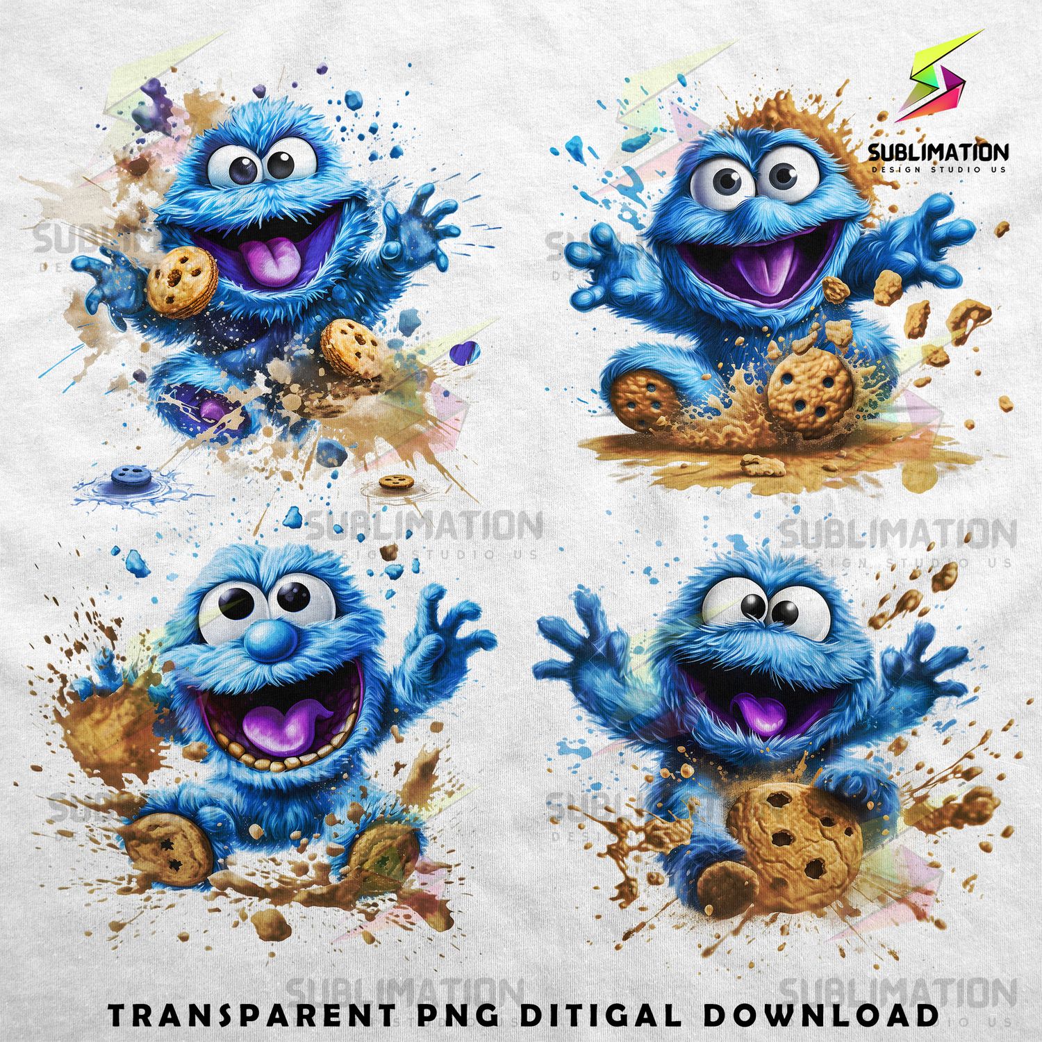 Blue Cookie Monster Happy Cookie Monster digital download file