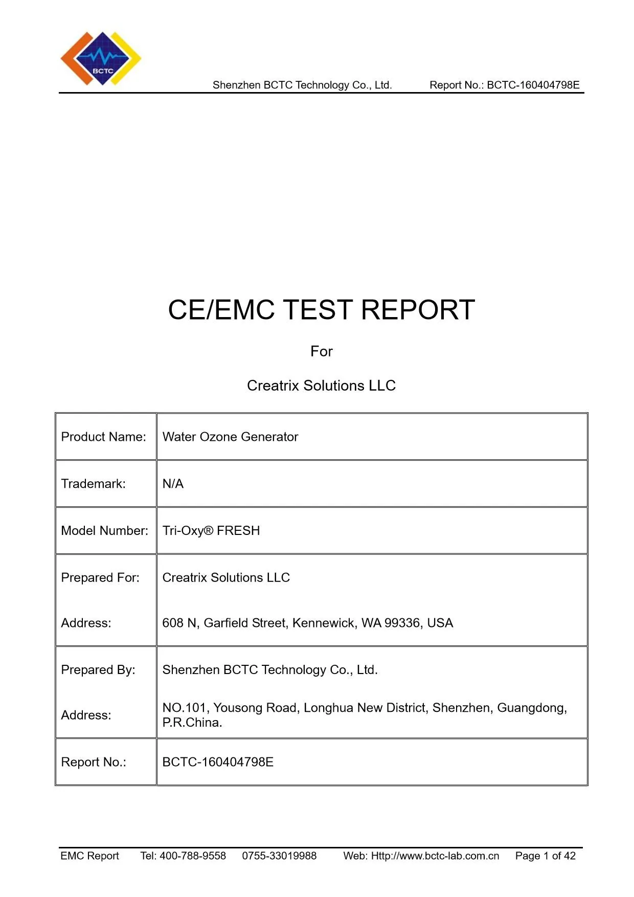 Tri-Oxy FRESH EMC Report Page 1